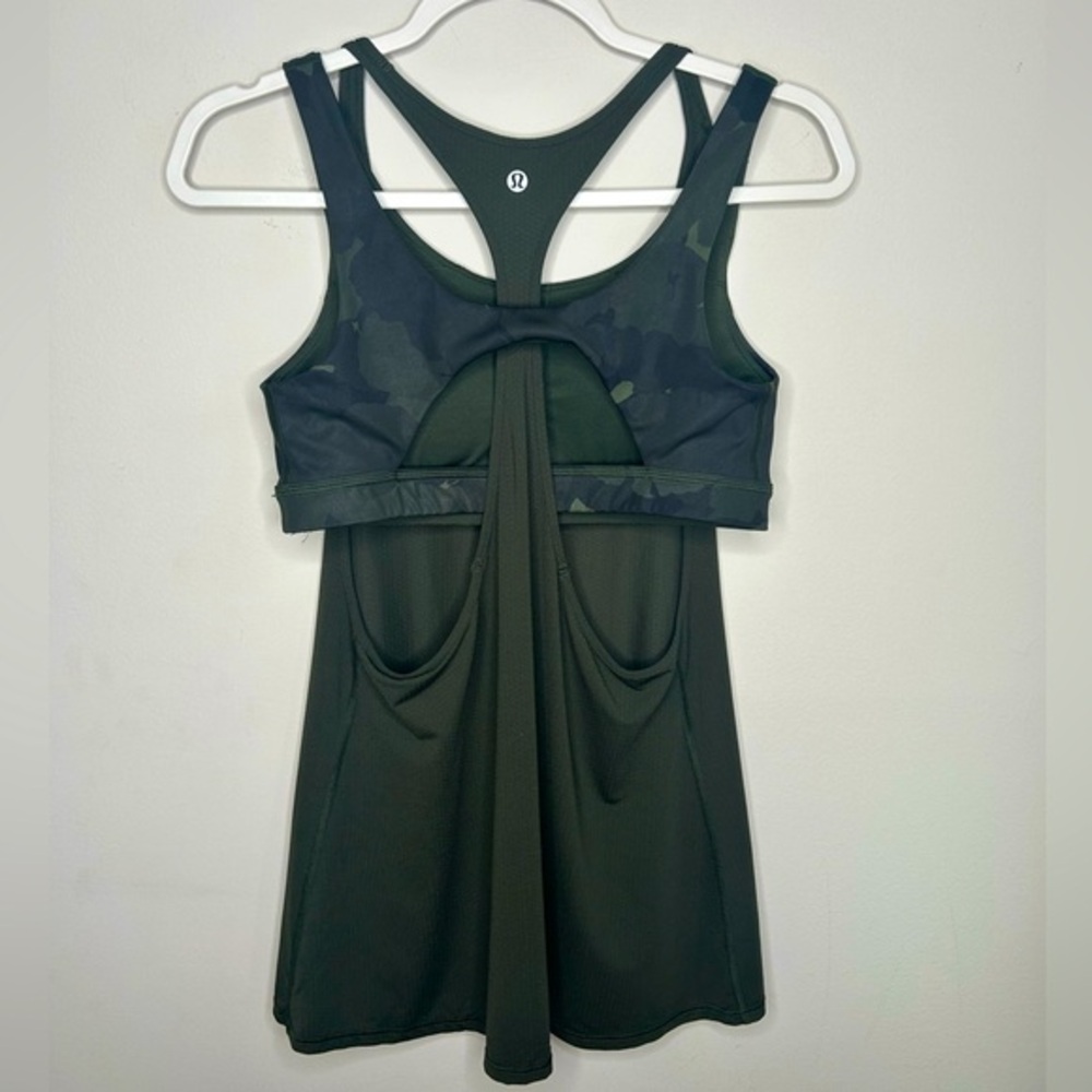 Lululemon All Sport Support Workout Tank Top Green Camo Forage Teal Size 8